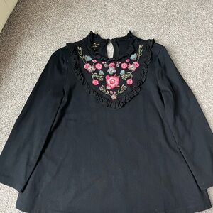 Kate Spade Black Floral Embroidered Blouse